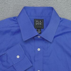 Jos A Bank Traveler Button Up Shirt Mens 16 - 32 Slim Blue Long Sleeve